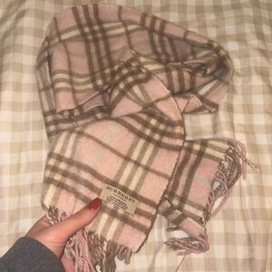 Burberry Beige and Pink Plaid Scarf
